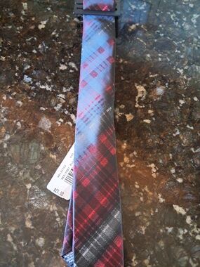 Men's Red and Black Plaid Satin Tie - Unbranded